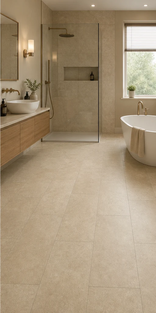 Bath Limestone Beige SPC Tile fitted in a room