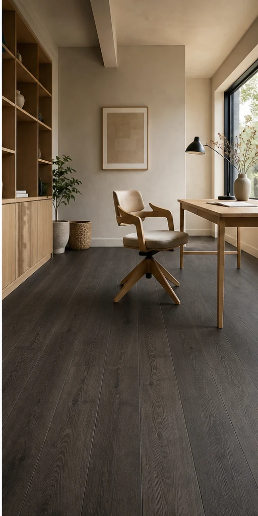 Camden Charcoal Oak Glue Down LVT fitted in a room