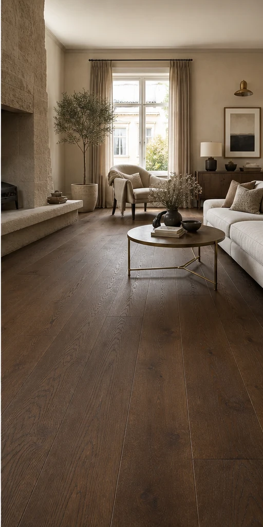Kensington Smoked Oak Wide Plank Engineered Wood fitted in a room