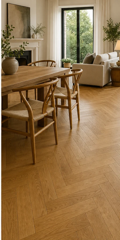 Mayfair Honey Oak Click Herringbone fitted in a room