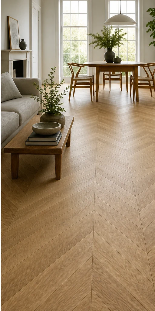 Sloane Natural Oak Chevron Parquet fitted in a room